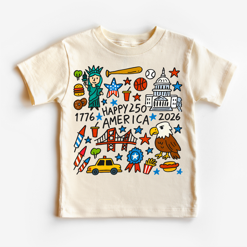Madi Moosh  Happy 250 America Kids Shirt- Patriotic