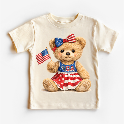 Madi Moosh  Girl fourth of July Teddy Bear Shirt- USA