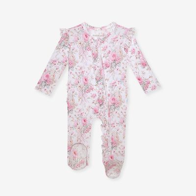 Posh Peanut Bamboo Roberta Picot ruffled footie one piece-2 way zipper- floral
