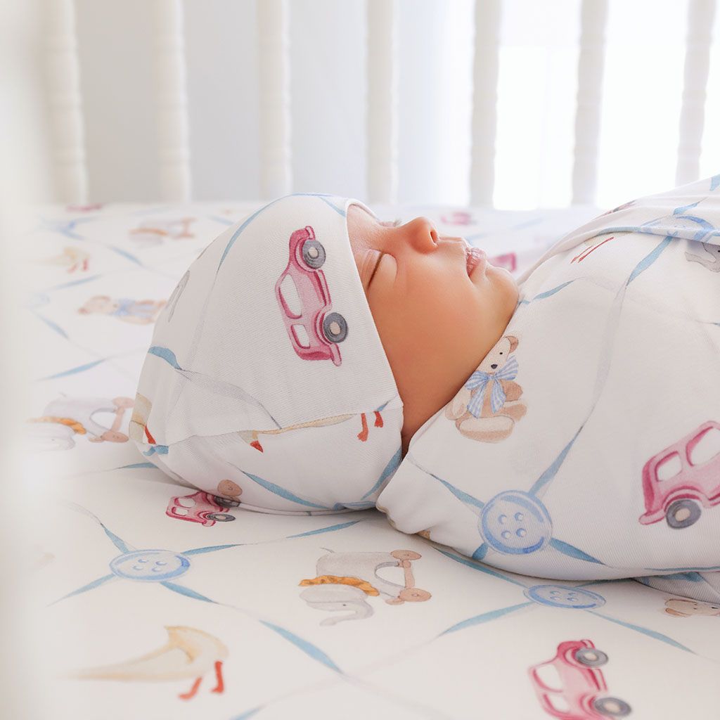 Posh Peanut Oxford swaddle and beanie set