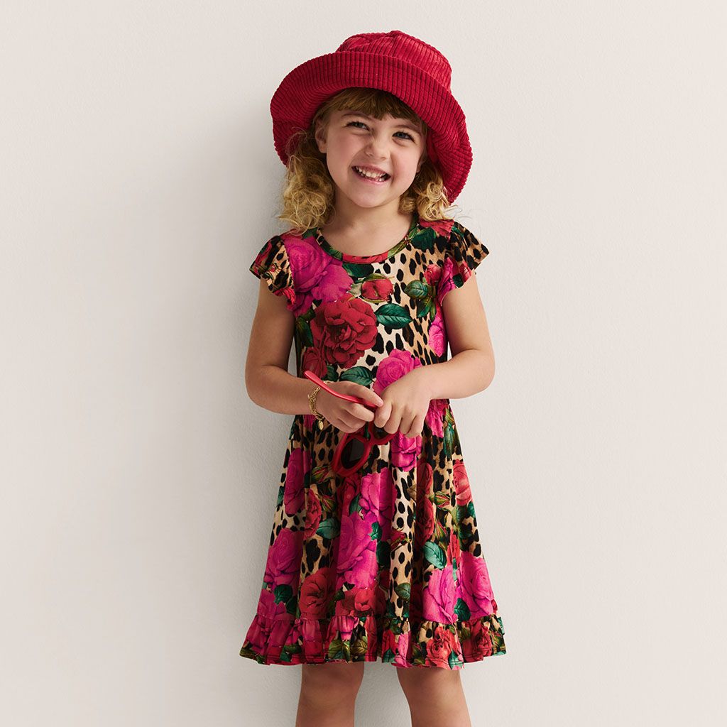 Posh Peanut Bamboo Wild Roses ruffled twirl dress