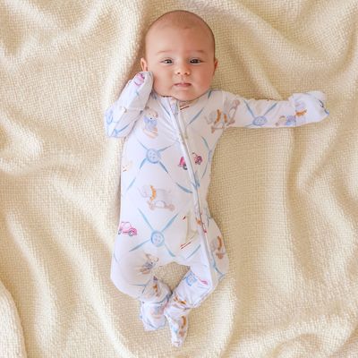 Posh Peanut Bamboo Oxford  zippered one piece-2 way zipper footie- baby print