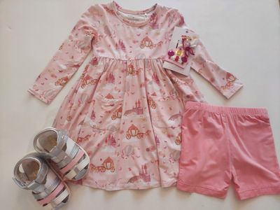 Angel Dear bamboo  Princess Unicorns and castle- twirly long sleeves dress with bike short