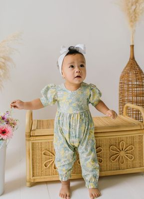 Ollie Jay Puffed sleeve romper in sunlit sage