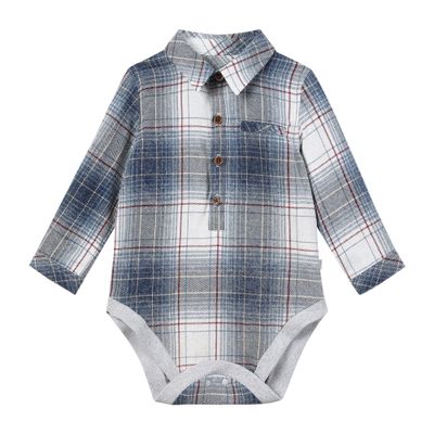 Me &amp; Henry 100% cotton jasper woven blue plaid onesie