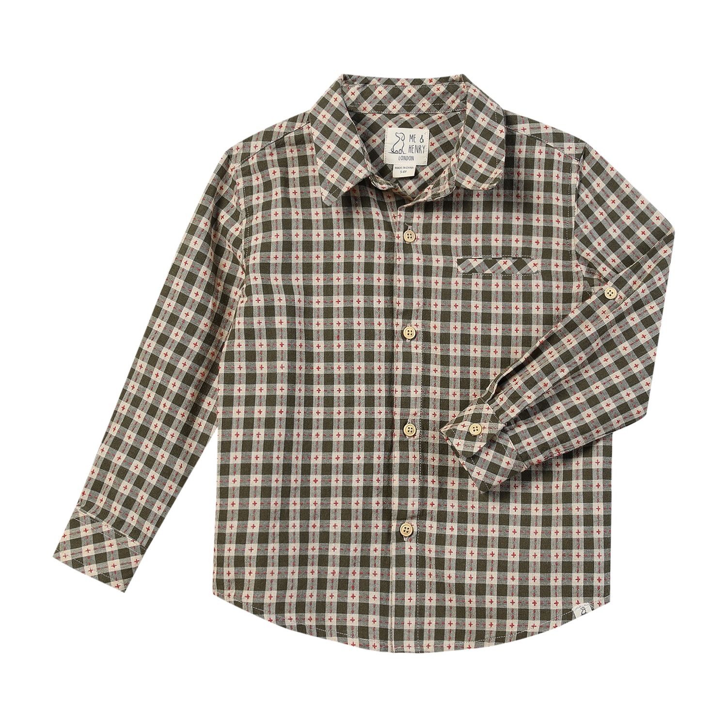 Me &amp; Henry 100% cotton sage/rust stitch plaid shirt