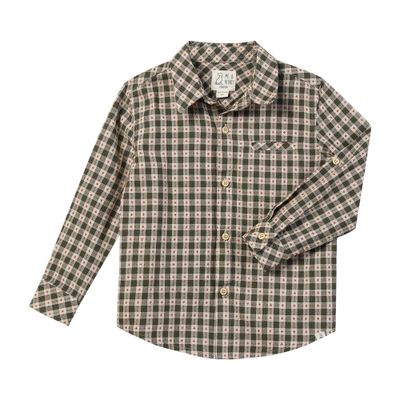 Me &amp; Henry 100% cotton sage/rust stitch plaid shirt