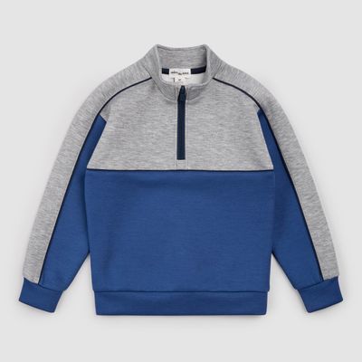 Miles the Label  organic cotton L/S mock neck half zip color blocked sweatshirt