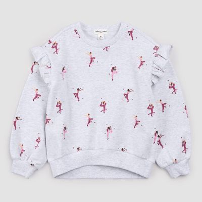 Miles the Label  organic cotton L/S crew neck w/ruffle shoulder sweatshirt- dancing girls