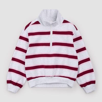 Miles the Label  organic cotton L/S 1/4 zip red burgundy striped  sweatshirt