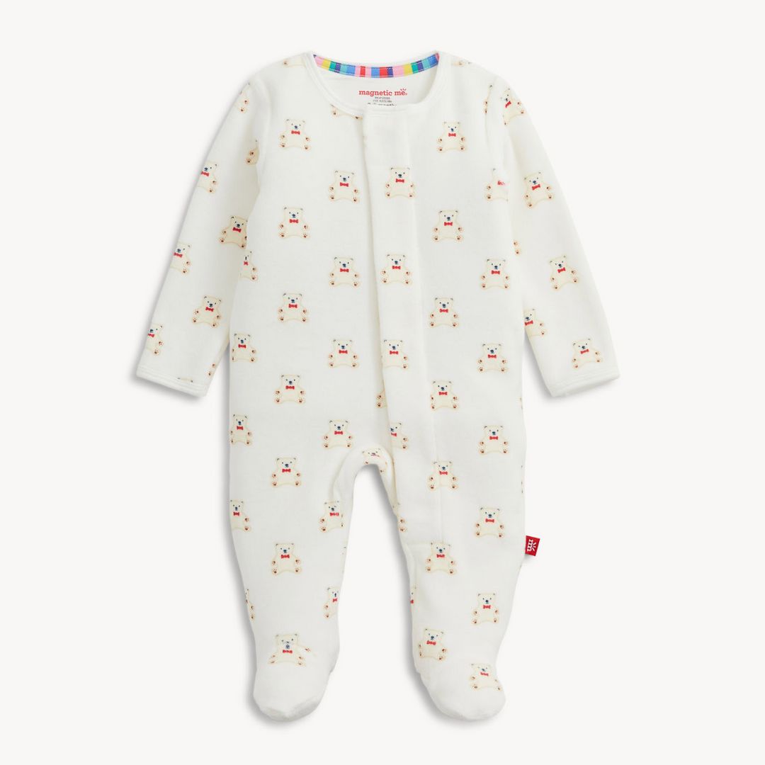 Magnetic Me  "Teddy Bows" eco friendly velour magnetic footie-