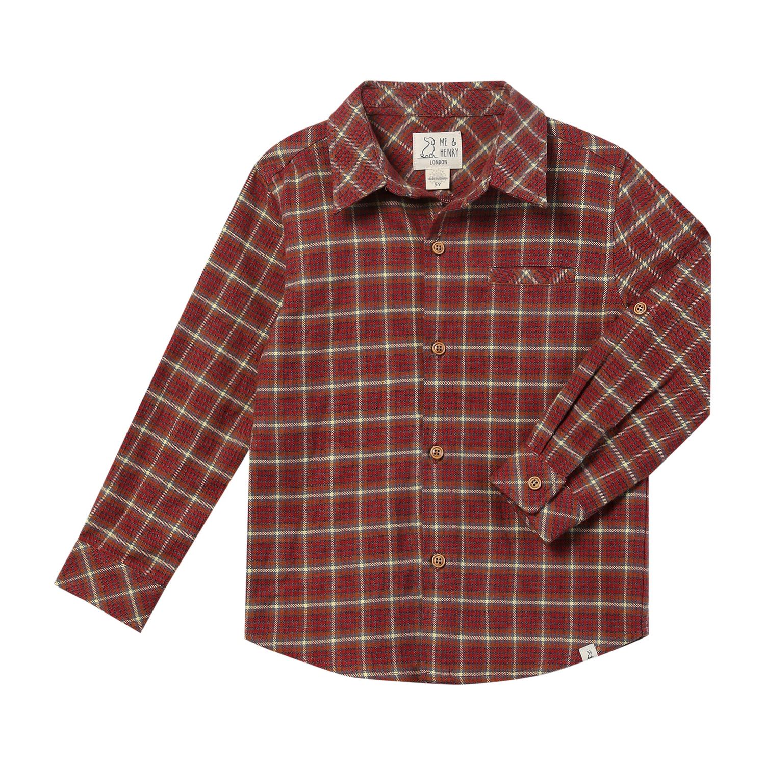 Me &amp; Henry Atwood red/lemon woven shirt.