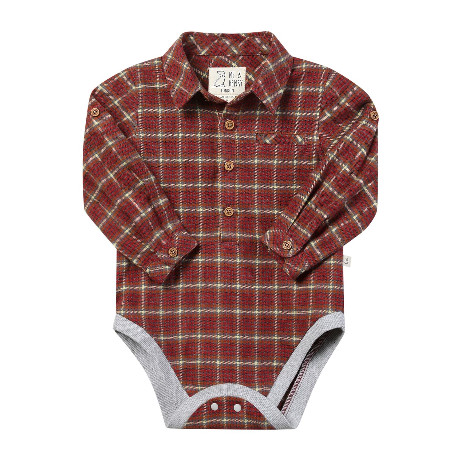 Me &amp; Henry Jasper cotton woven onesie-red/lemon