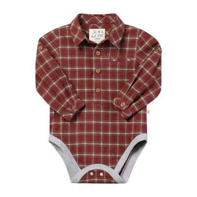 Me &amp; Henry Jasper cotton woven onesie-red/lemon