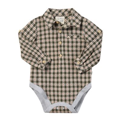 Me &amp; Henry Jasper cotton woven onesie-sage/rust