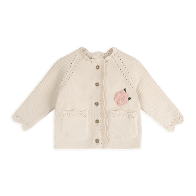 Viverano Organics Anna Crochet Flower Knit Baby Cardigan- organic cotton
