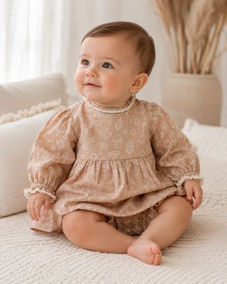 Viverano Organics Mushrooms  baby Dress &amp; bloomers-organic muslin