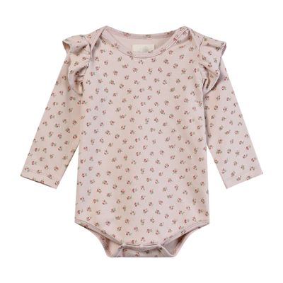 Vignette rose acorn ruffle shoulder bodysuit with rose acorn leggings