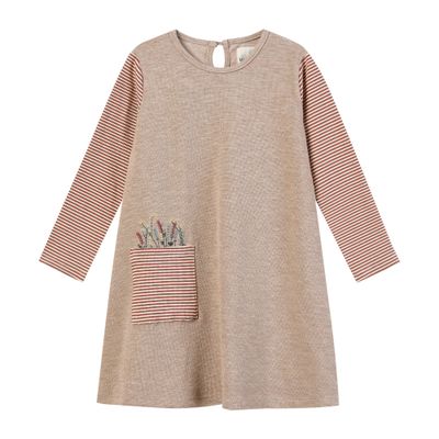 Vignette Quinn dress in rust floral. striped long sleeves