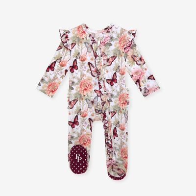 Posh Peanut Leanne bamboo ruffle 2 way zipper footie