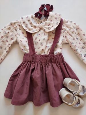 New Fall Mayoral floral collared blouse/corduory suspender skirt set