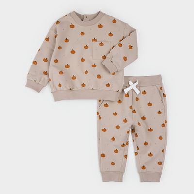 Petit Lem organic cotton 2 pc. pumpkin sweatshirt/sweatpant set