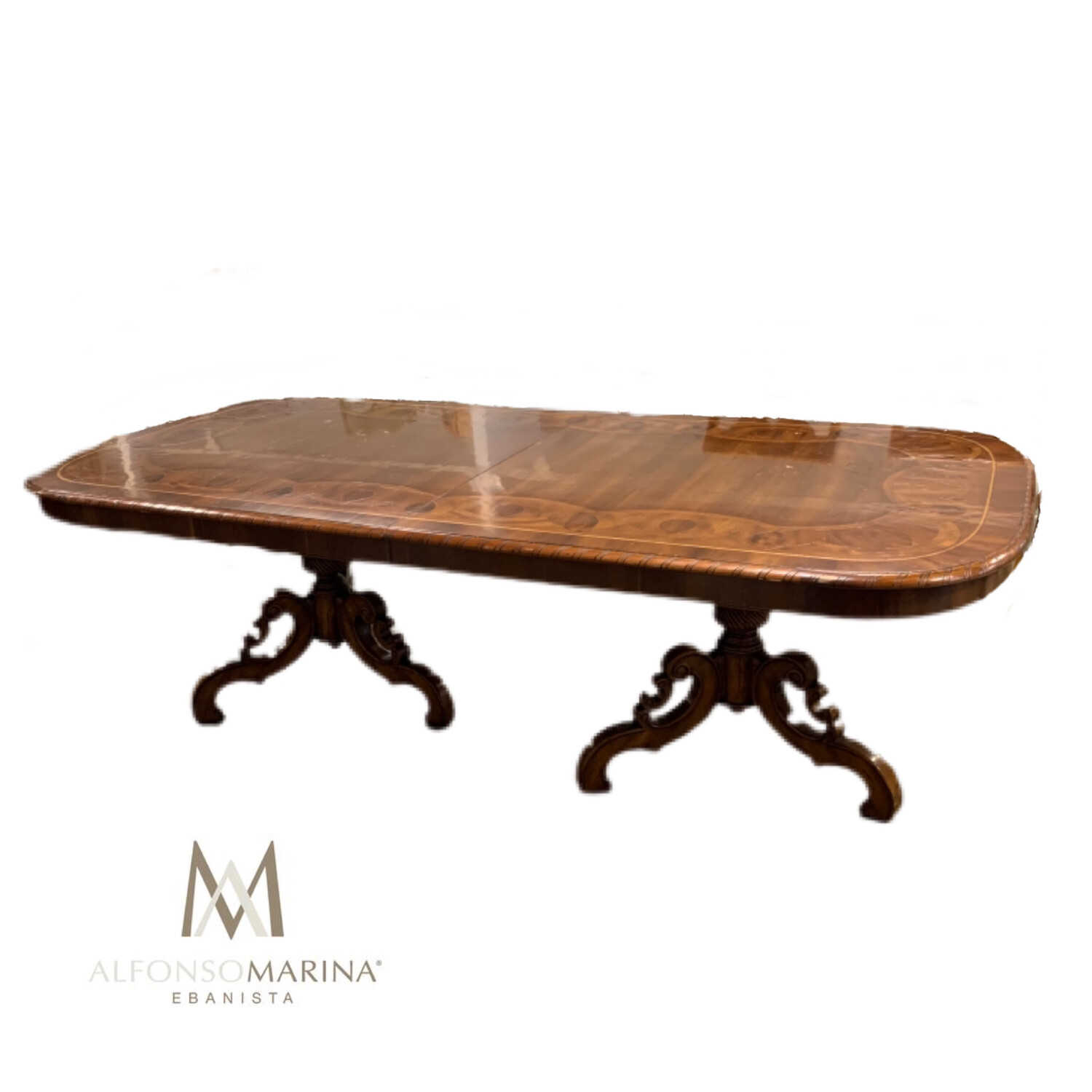 Alfanso Marina Quere-Tano Mahogany Hand Inlaid Wooden Dining Table 