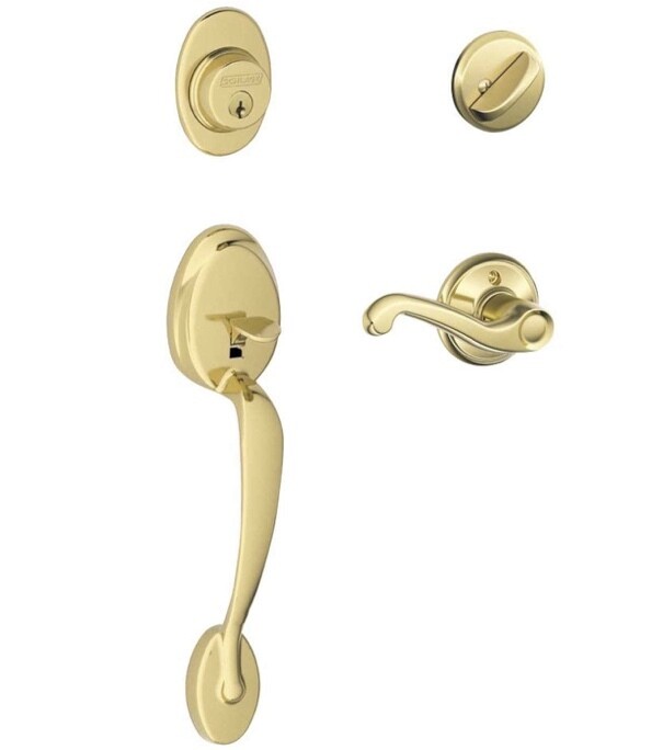 Schlage Plymouth Bright Brass Front Entry Handleset 
