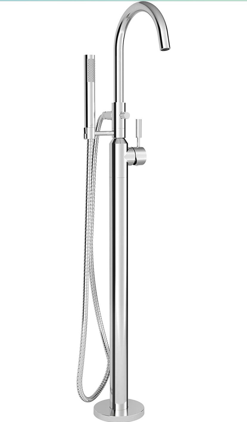 American Standard Floor Mounted Tub Filler with Metal Lever Handle and 1.8 GPM Personal Hand Shower