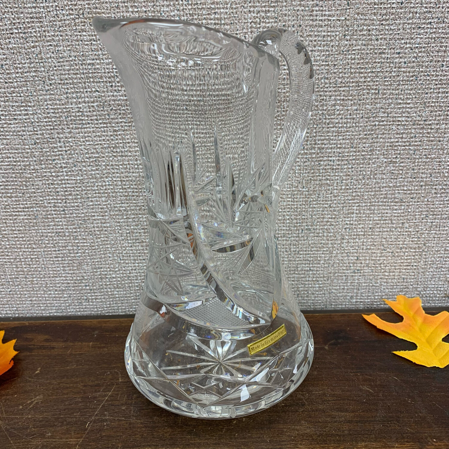 Hand Carved Crystal Pitcher Made In East Germany 
