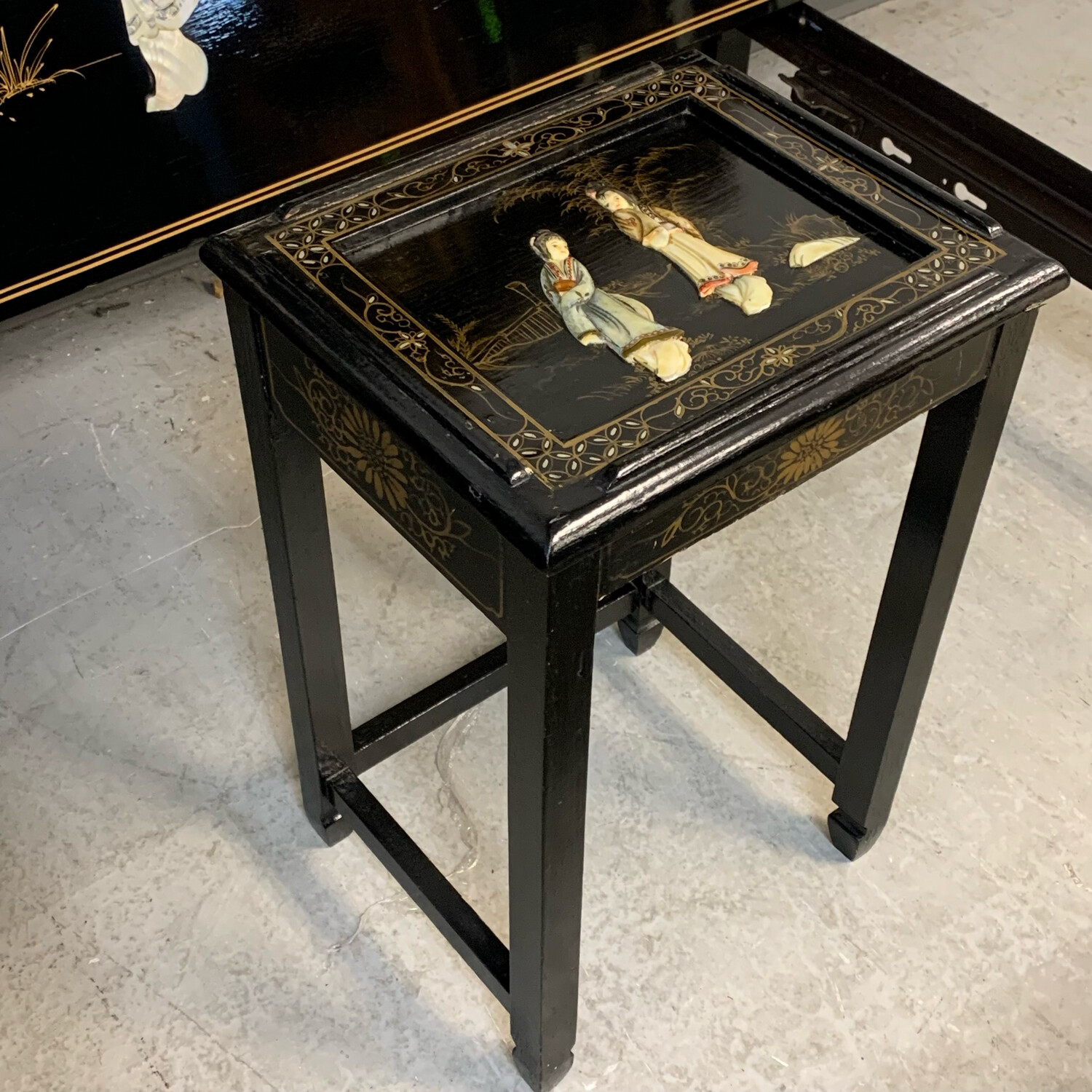 Asian Inspired Side Table With Mother OF Pearl Figures