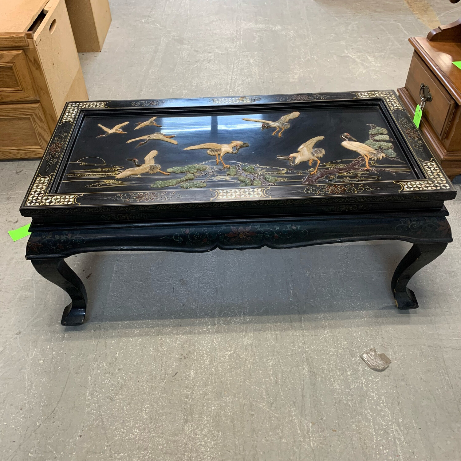 Asian Inspired Folding Table With Mother OF Pearl Figures
