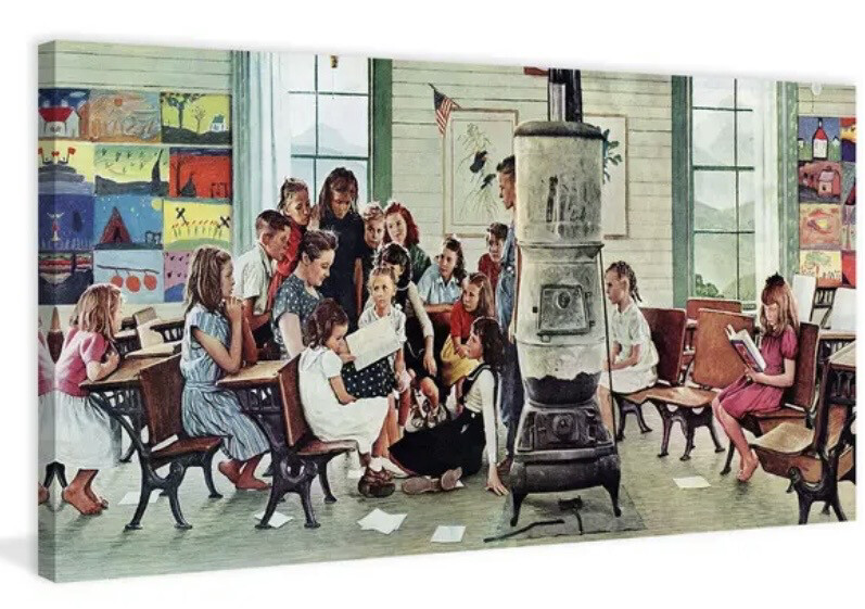 60" x 30" Norman Rockwell Visits A Country School Painting
