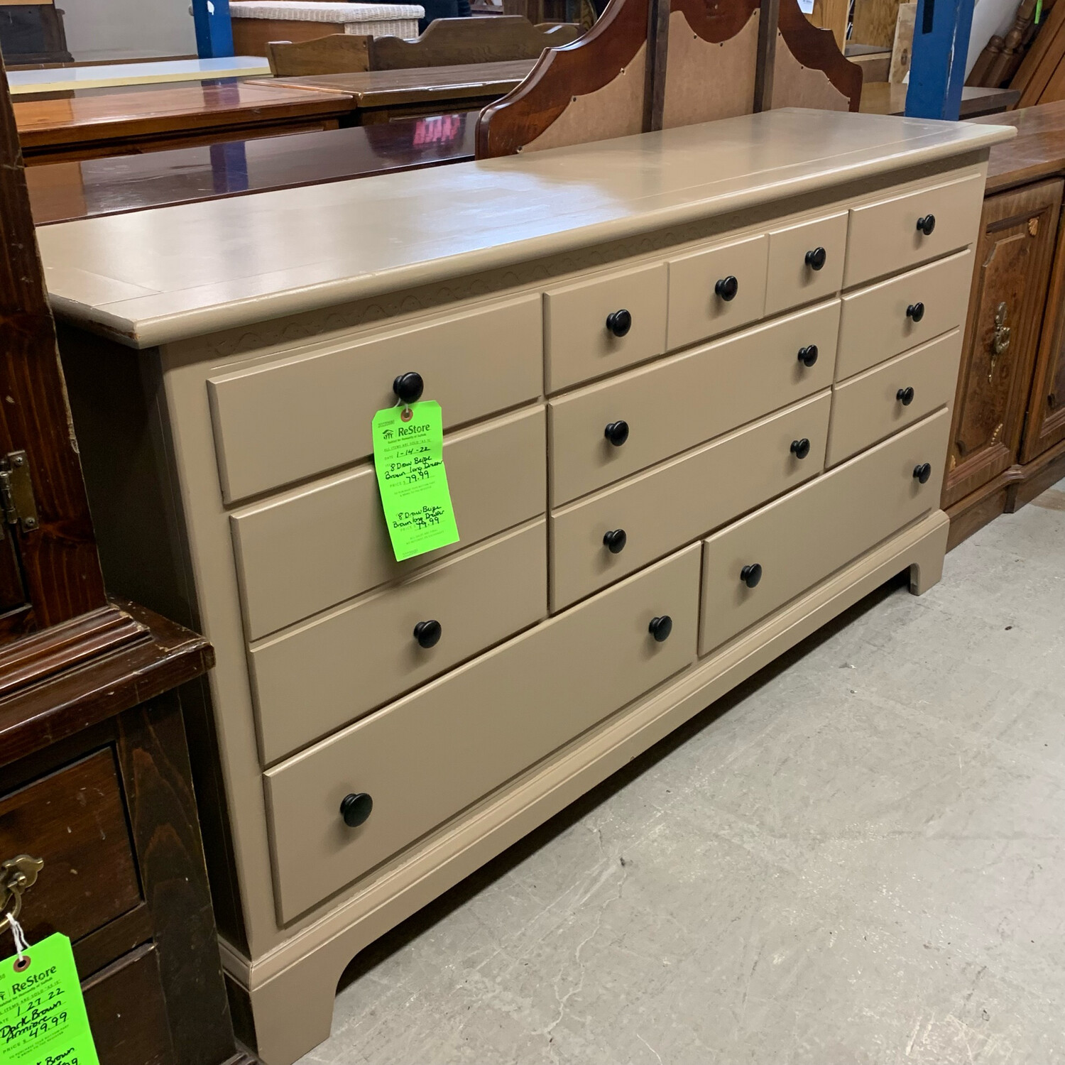 8 Drawer Beige Brown Long Dresser