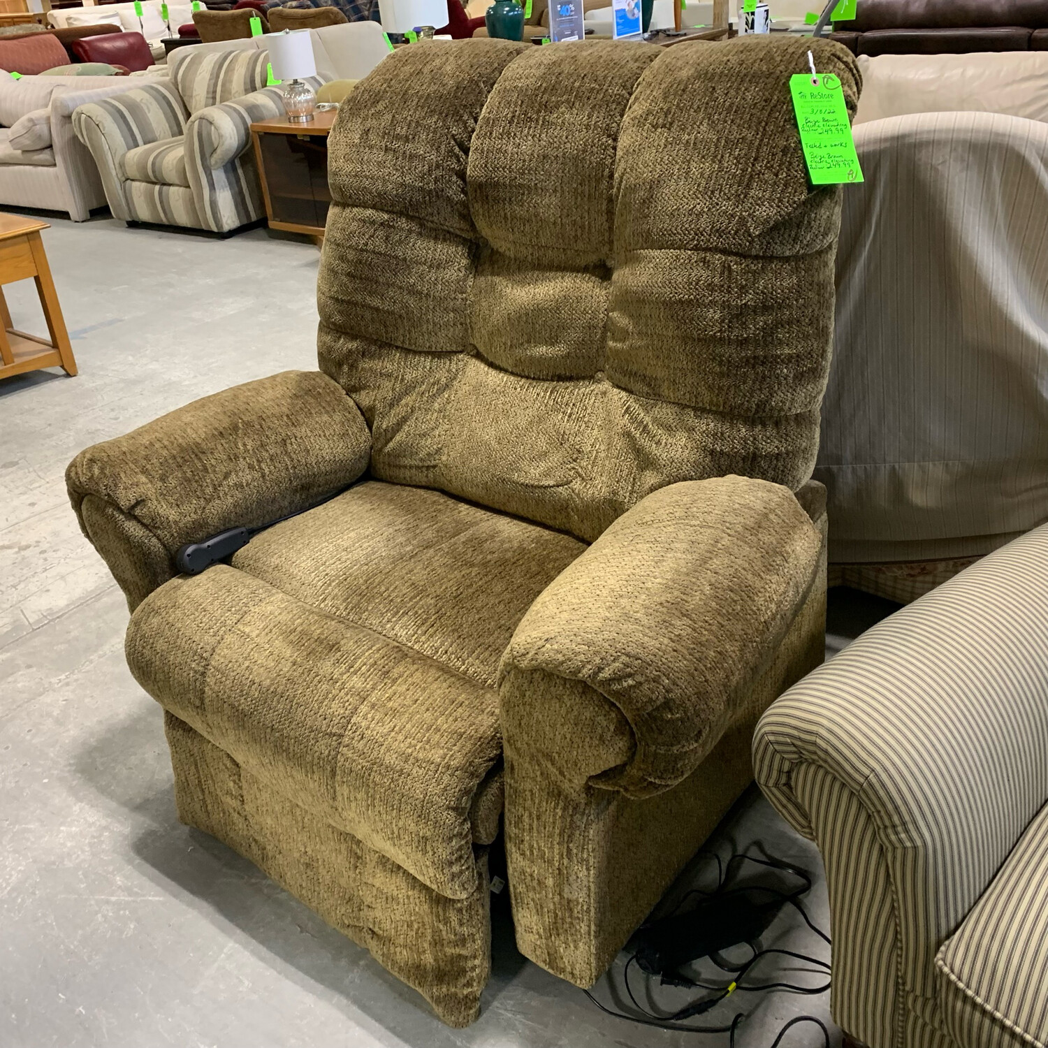 Beige Brown Electric Elevating Recliner