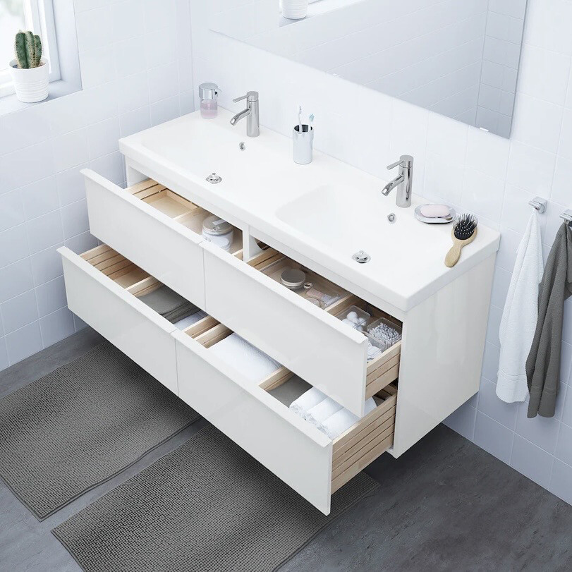 Ikea GODMORGON Sink Cabinet with 4 Drawers, High Gloss White