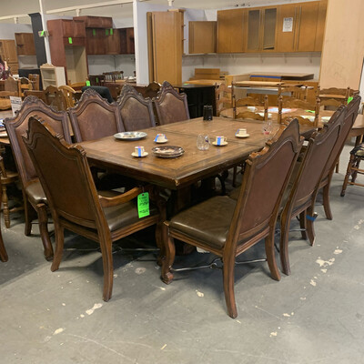 Wooden Table With 2 Leaves & 8 Chairs