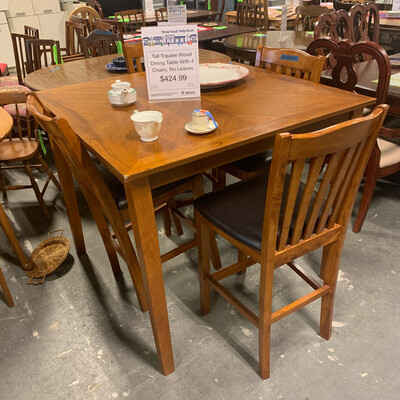 Tall Square Wood Dining Table With 4 Chairs