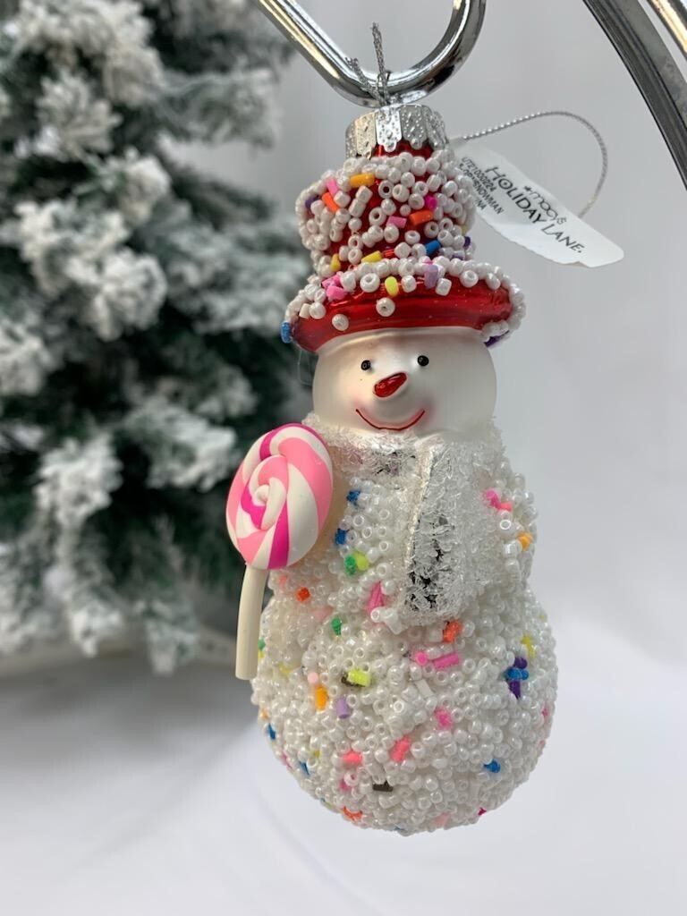 Candy Snowman Glass Ornament