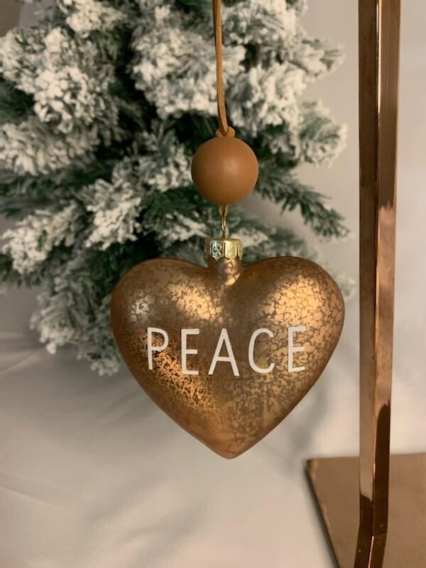 Heart "Peace" Glass Ornament