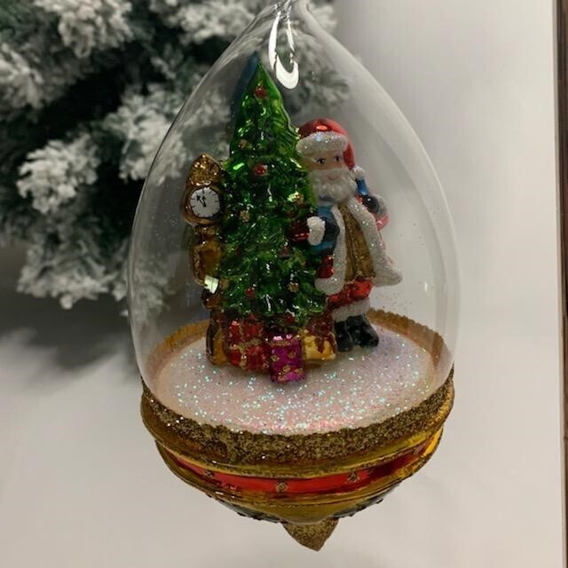 Santa with Christmas Tree Glass Ornament