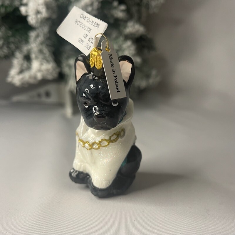 French Bulldog with Chain Glass Ornament
