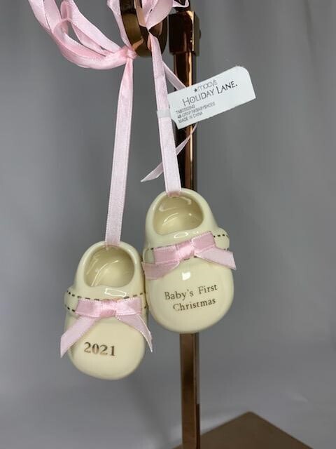 "Baby's First Christmas 2021" Porcelain Shoe Ornament