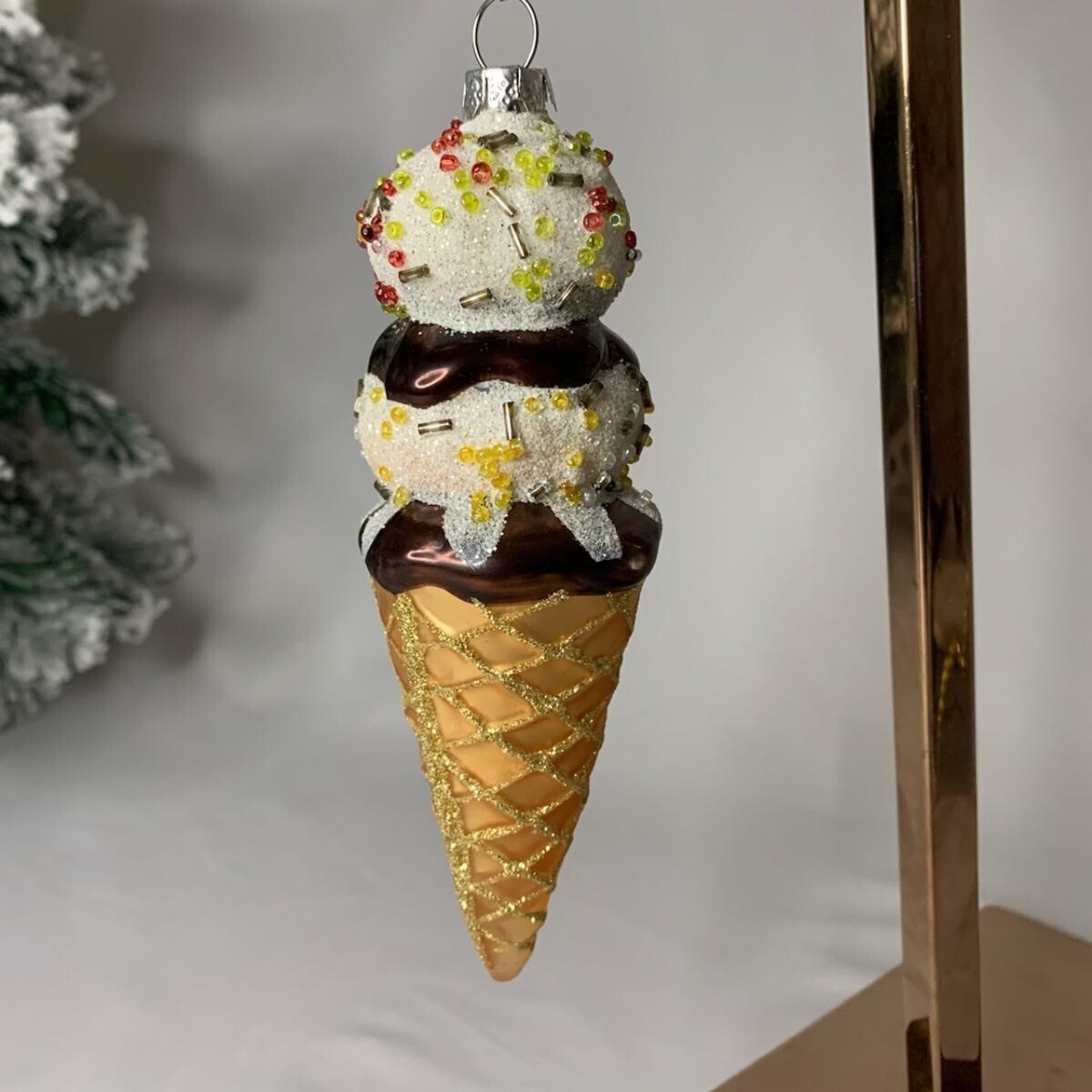 Holiday Lane Ice Cream Cone Glass Ornament