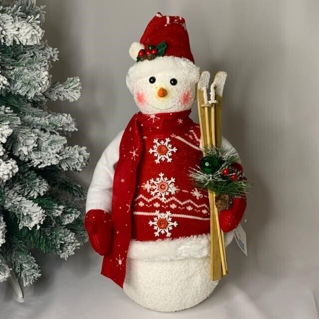 Plush Skiing Snowman Figurine