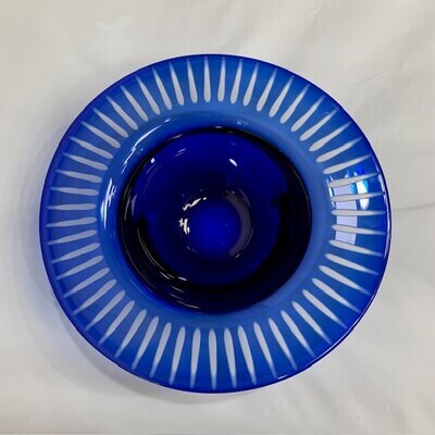 Tiffany & Co. 10" Etched Cobalt Blue Crystal Bowl