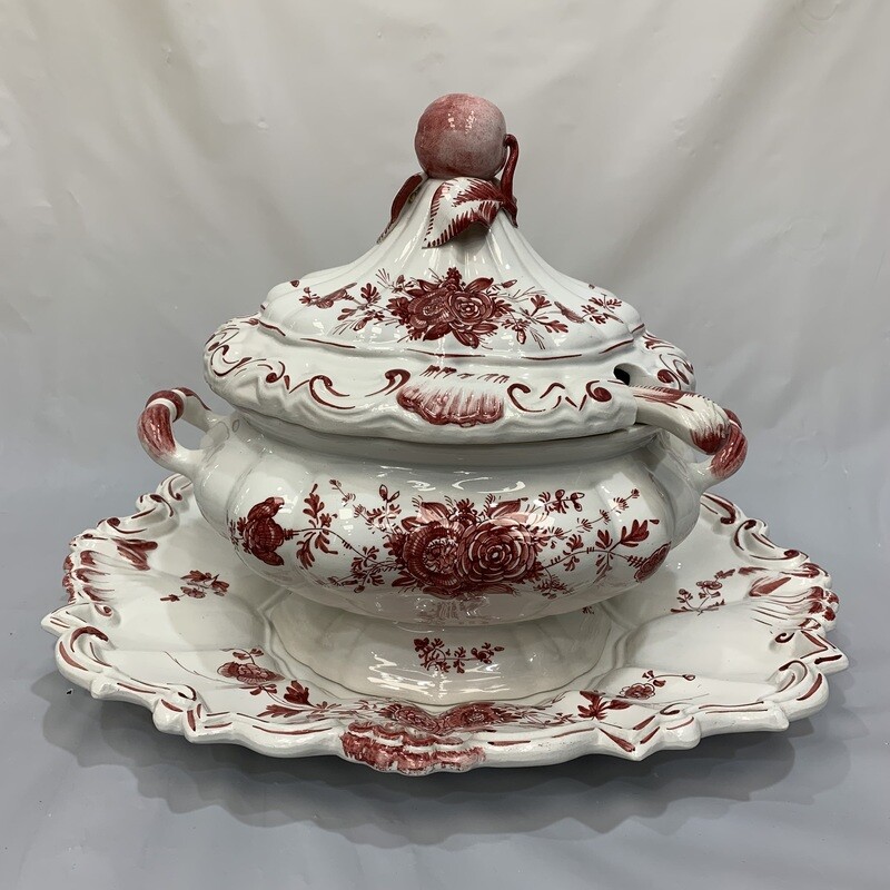 Nove Italian Ceramic Red Floral Soup Tureen