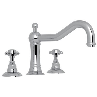 Rohl Acqui 3-Hole Deck Mount Column Spout Tub Filler - Polished Chrome With Cross Handle