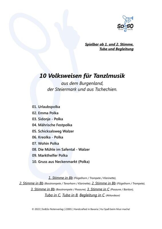 10 Volksweisen für Tanzlmusik 10 Volksweisen für Tanzlmusik