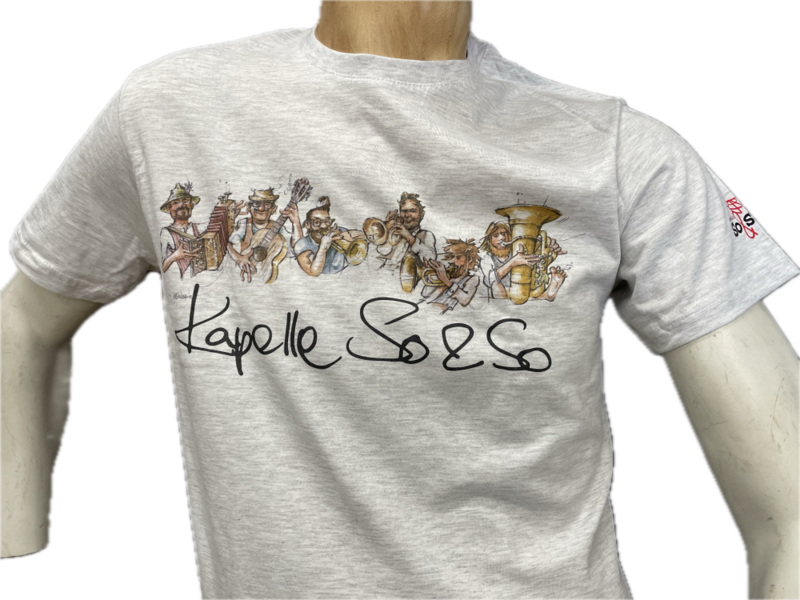 T-Shirt Kapelle So&So Front nah Karikatur und Schriftzug